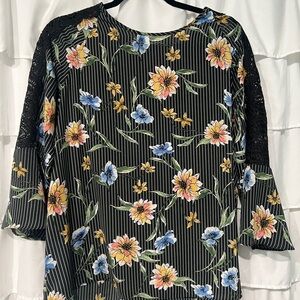 Orange and Brown Floral 3/4 Sleeve Tunic
